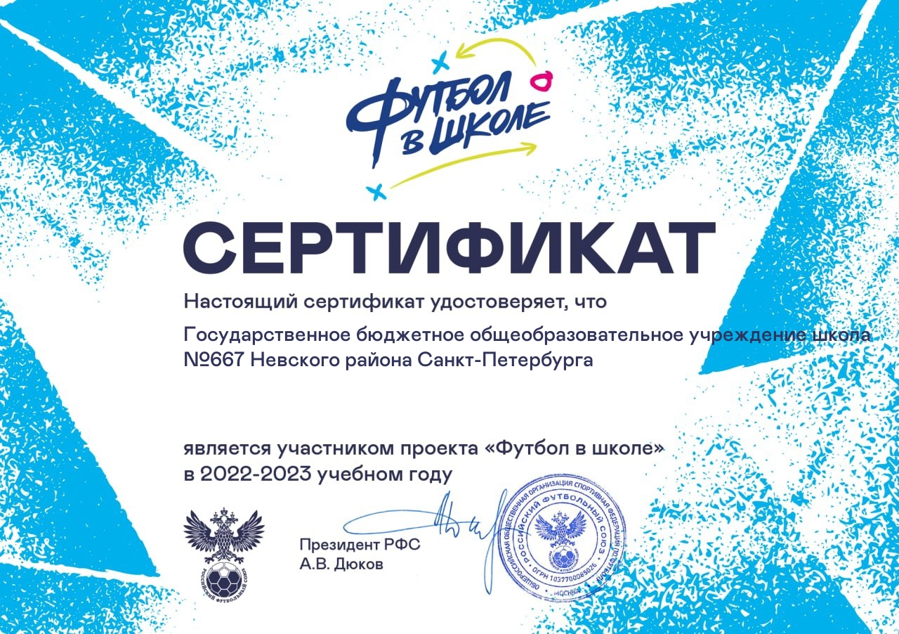 сертификат футбол в школы